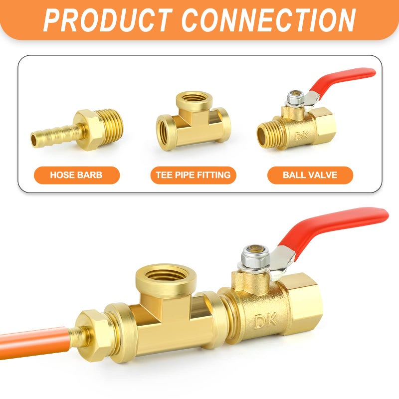 GASHER 5 Pcs Brass Tee Fitting, 1/4" x 1/4" x 1/4" NPT Female Pipe Fittings - Image 2